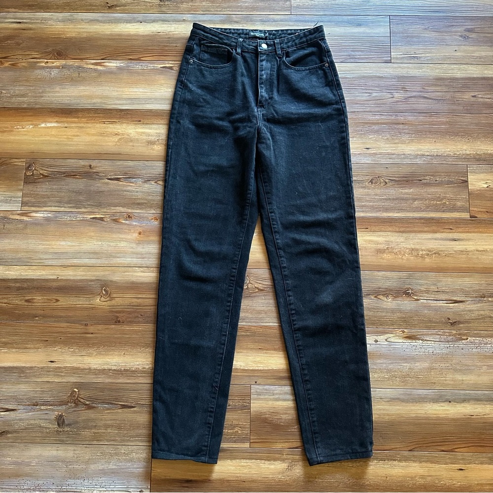 PrettyLittleThing Black Denim High Waisted Straight Leg Jeans Size 8 Tall/Long - Picture 3 of 7